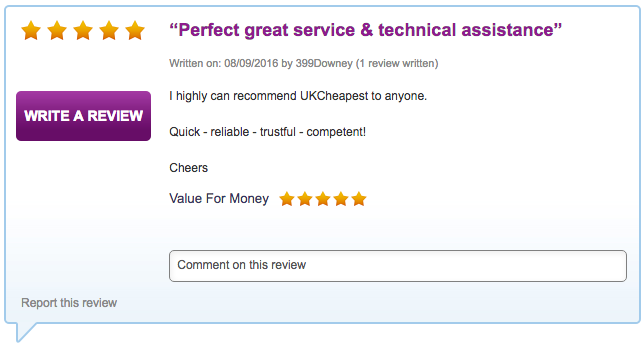 I highly can recommend UKCheapest to anyone.   Quick - reliable - trustful - competent! 