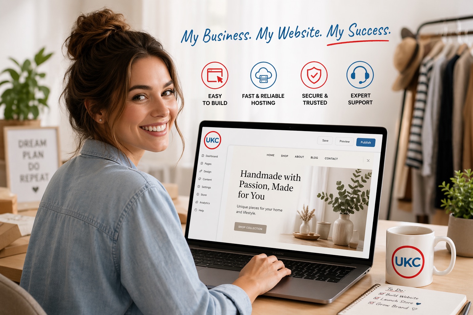 UK Cheapest representative with laptop and Union Jack background